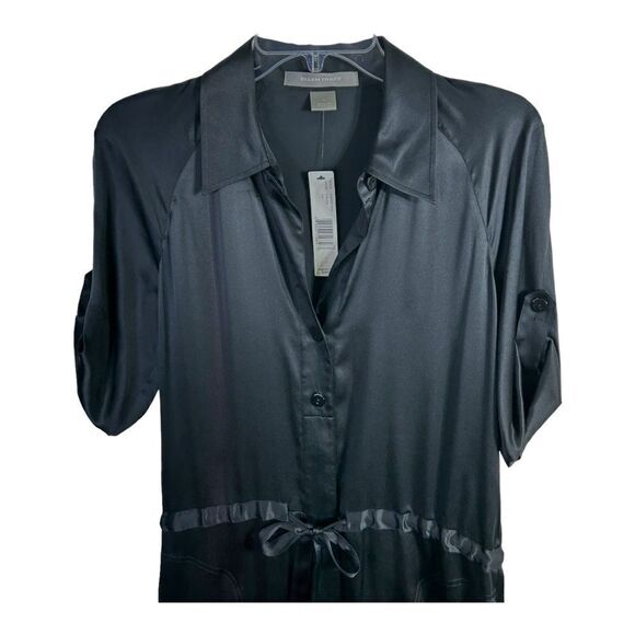 NEW Ellen Tracy Black Silk Jumpsuit Tie Waist Short Sleeve Wide Leg Womens 2 - Picture 3 of 7